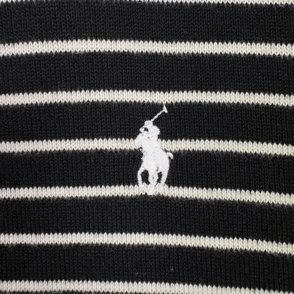 Polo Ralph Lauren Quarter Zip Mens L Black White Striped Pony Logo Pullover NEW